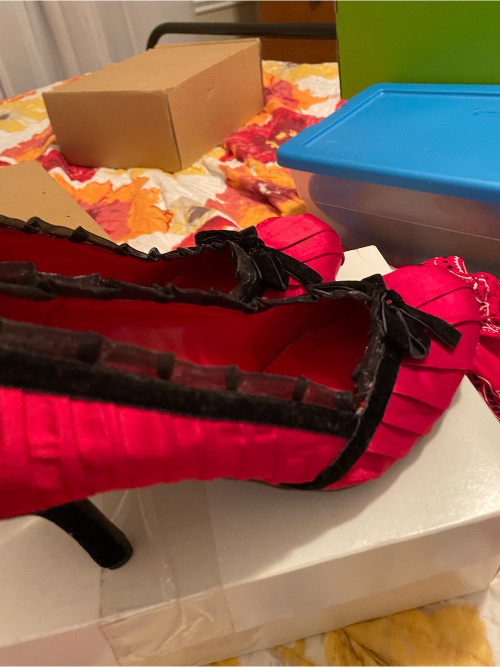 Delicious Hot Pink Satin Flats with Black Velvet Trim and Bow - Picture 4 of 7